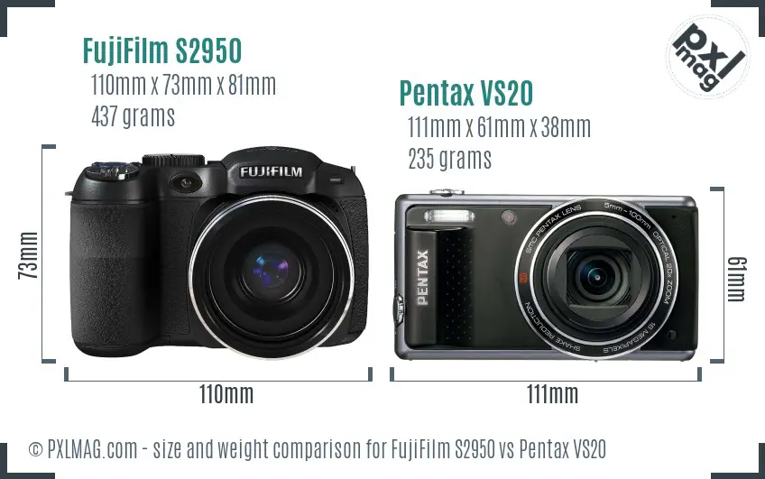 FujiFilm S2950 vs Pentax VS20 size comparison