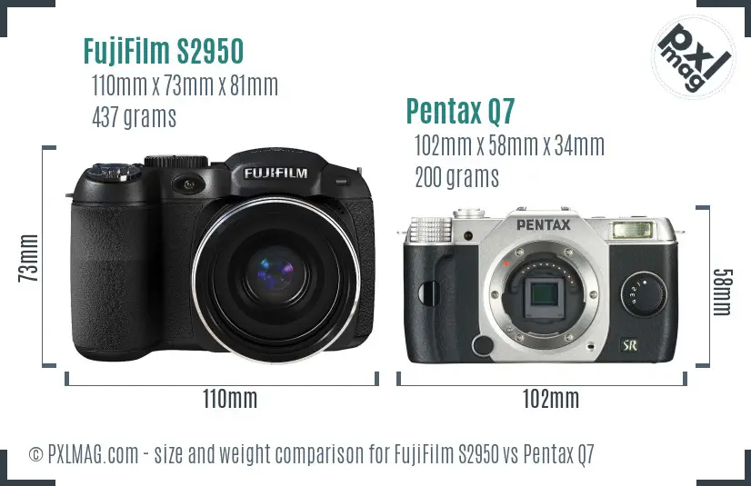 FujiFilm S2950 vs Pentax Q7 size comparison