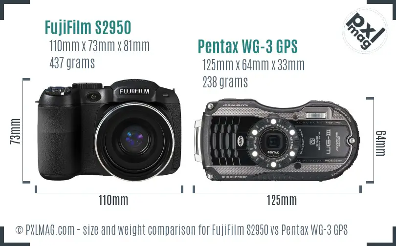 FujiFilm S2950 vs Pentax WG-3 GPS size comparison FujiFilm S2950 vs Pentax WG-3 GPS size comparison