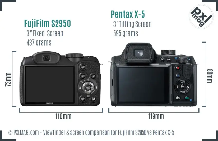 FujiFilm S2950 vs Pentax X-5 Screen and Viewfinder comparison