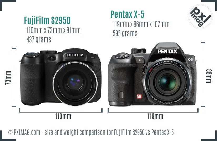FujiFilm S2950 vs Pentax X-5 size comparison