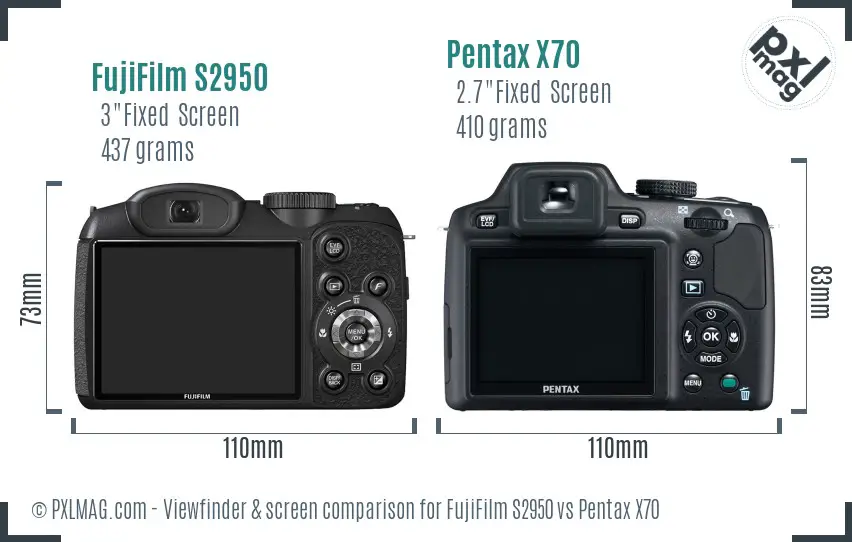 FujiFilm S2950 vs Pentax X70 Screen and Viewfinder comparison