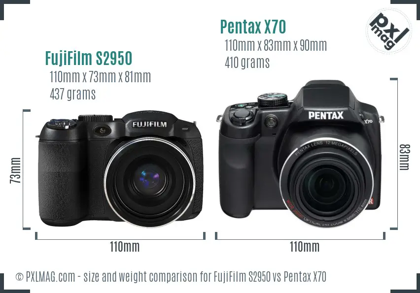 FujiFilm S2950 vs Pentax X70 size comparison