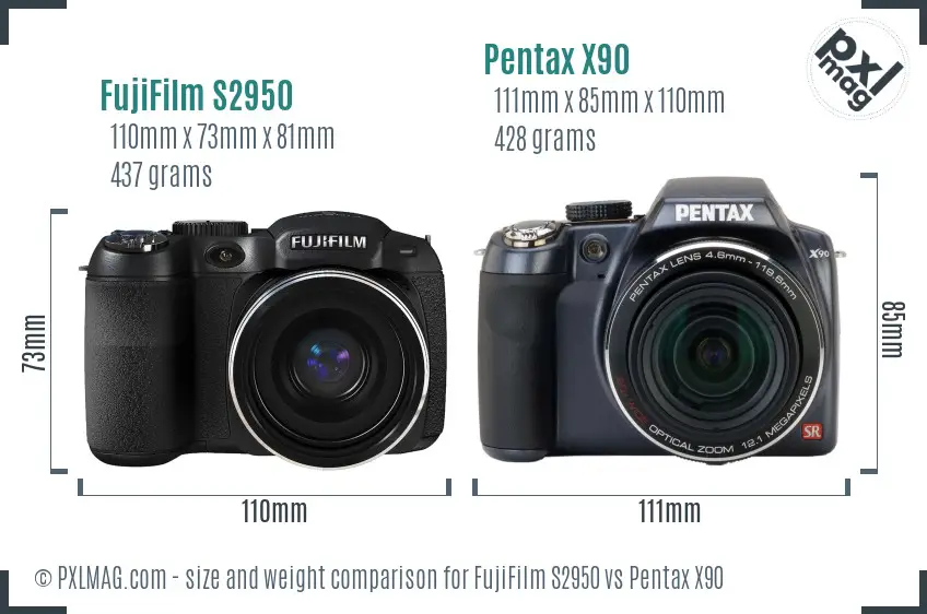 FujiFilm S2950 vs Pentax X90 size comparison FujiFilm S2950 vs Pentax X90 size comparison
