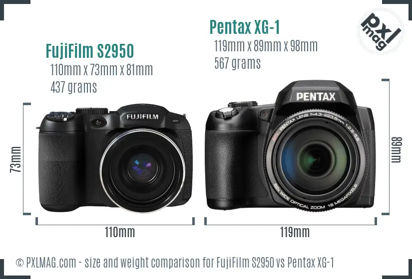 FujiFilm S2950 vs Pentax XG-1 size comparison