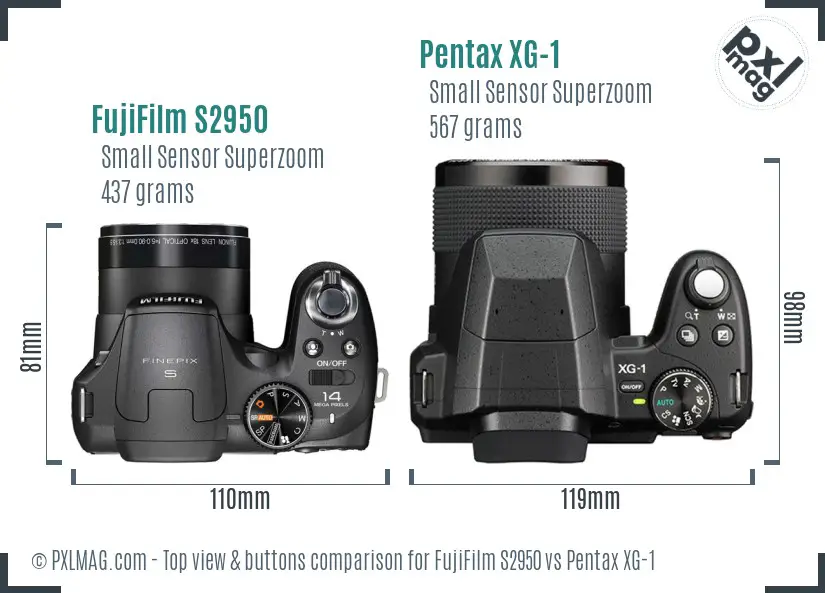 FujiFilm S2950 vs Pentax XG-1 top view buttons comparison