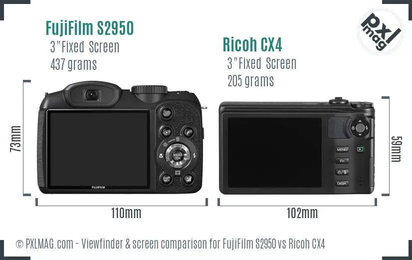 FujiFilm S2950 vs Ricoh CX4 Screen and Viewfinder comparison FujiFilm S2950 vs Ricoh CX4 Screen and Viewfinder comparison