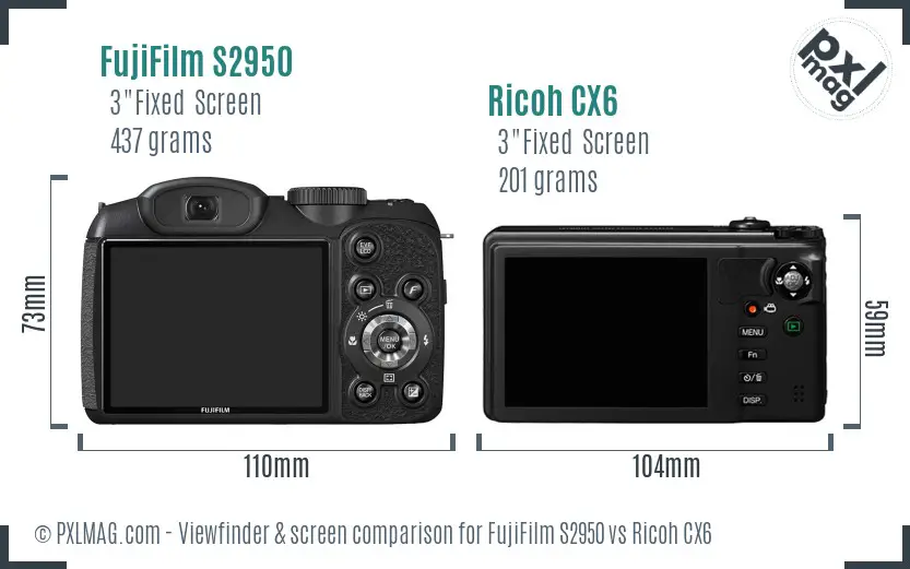 FujiFilm S2950 vs Ricoh CX6 Screen and Viewfinder comparison