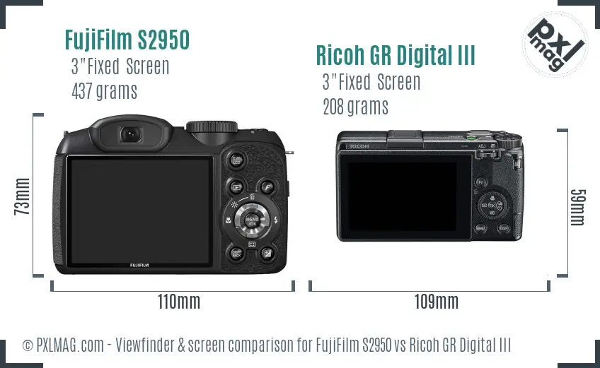 FujiFilm S2950 vs Ricoh GR Digital III Screen and Viewfinder comparison FujiFilm S2950 vs Ricoh GR Digital III Screen and Viewfinder comparison