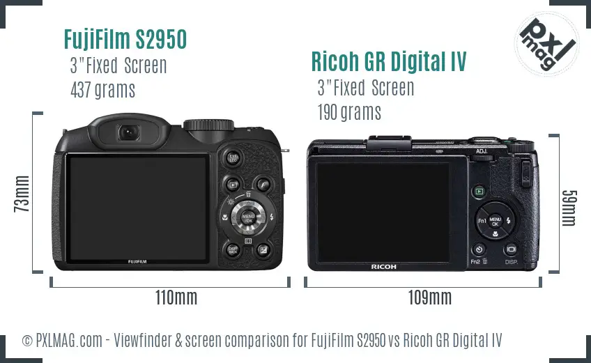 FujiFilm S2950 vs Ricoh GR Digital IV Screen and Viewfinder comparison FujiFilm S2950 vs Ricoh GR Digital IV Screen and Viewfinder comparison