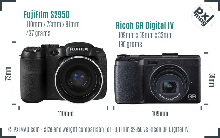 FujiFilm S2950 vs Ricoh GR Digital IV size comparison FujiFilm S2950 vs Ricoh GR Digital IV size comparison