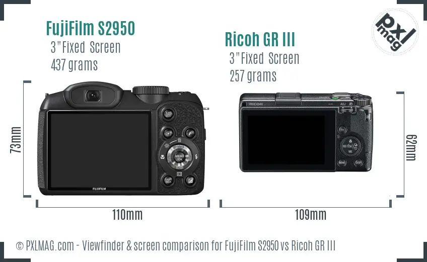 FujiFilm S2950 vs Ricoh GR III Screen and Viewfinder comparison