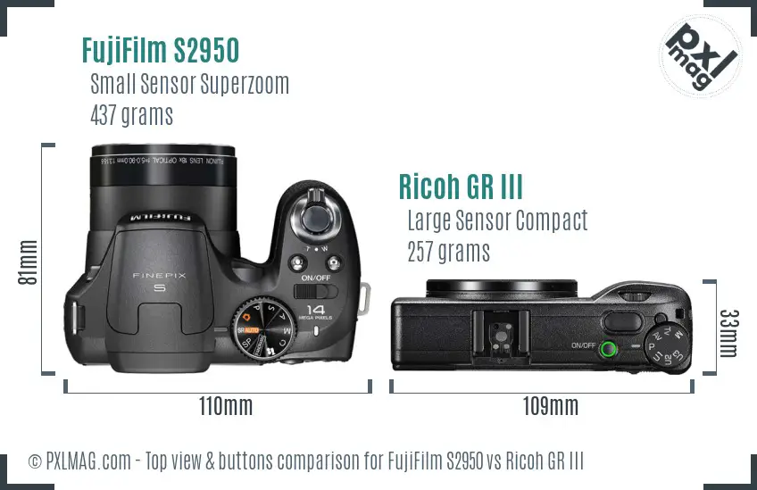 FujiFilm S2950 vs Ricoh GR III top view buttons comparison