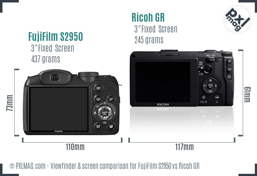 FujiFilm S2950 vs Ricoh GR Screen and Viewfinder comparison