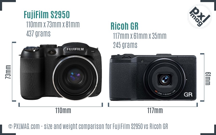 FujiFilm S2950 vs Ricoh GR size comparison
