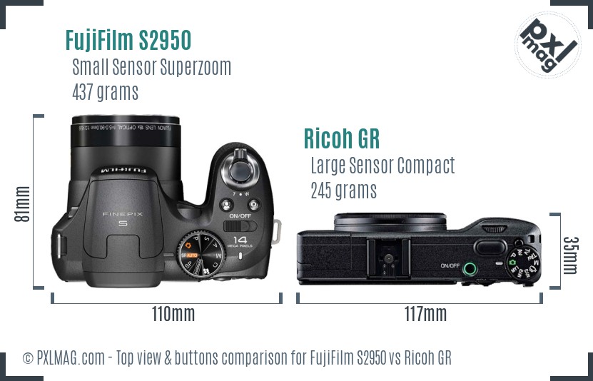 FujiFilm S2950 vs Ricoh GR top view buttons comparison