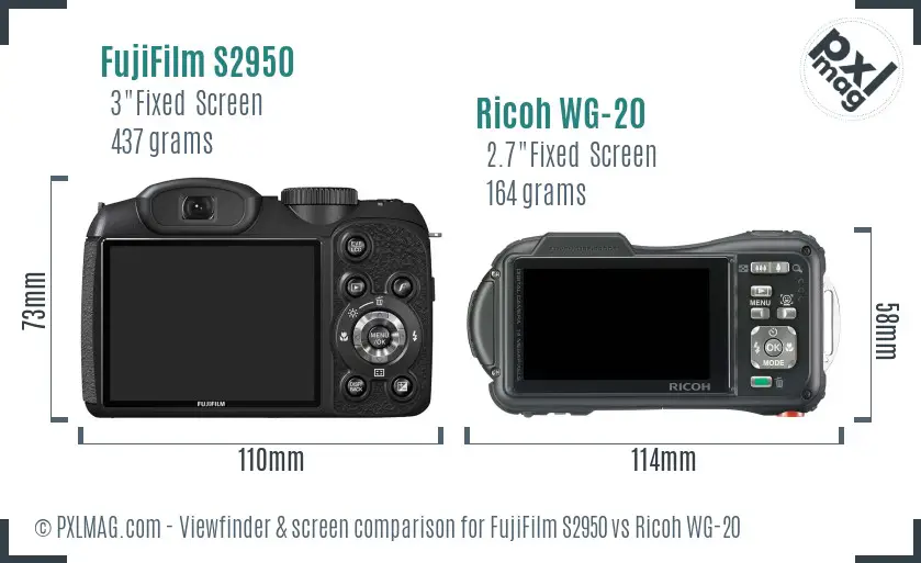 FujiFilm S2950 vs Ricoh WG-20 Screen and Viewfinder comparison