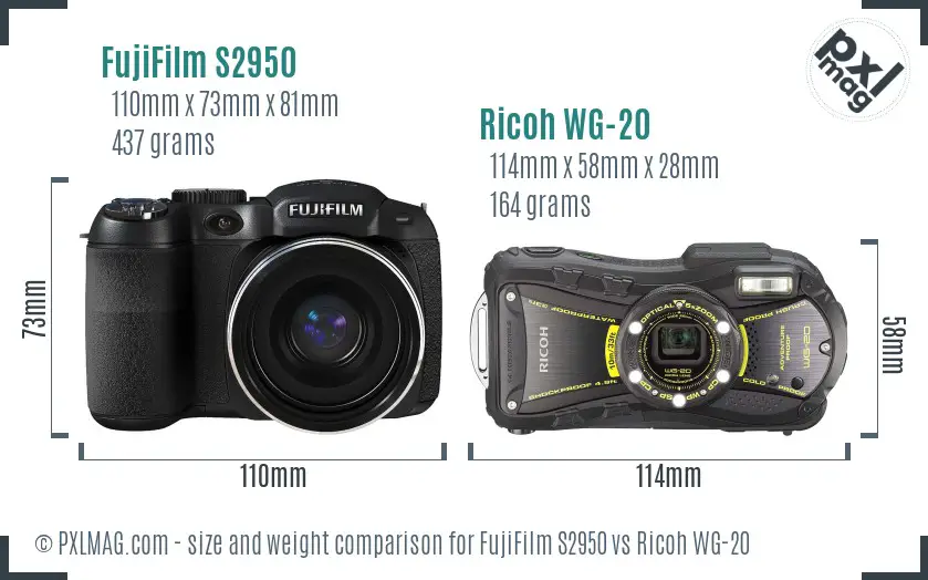 FujiFilm S2950 vs Ricoh WG-20 size comparison FujiFilm S2950 vs Ricoh WG-20 size comparison