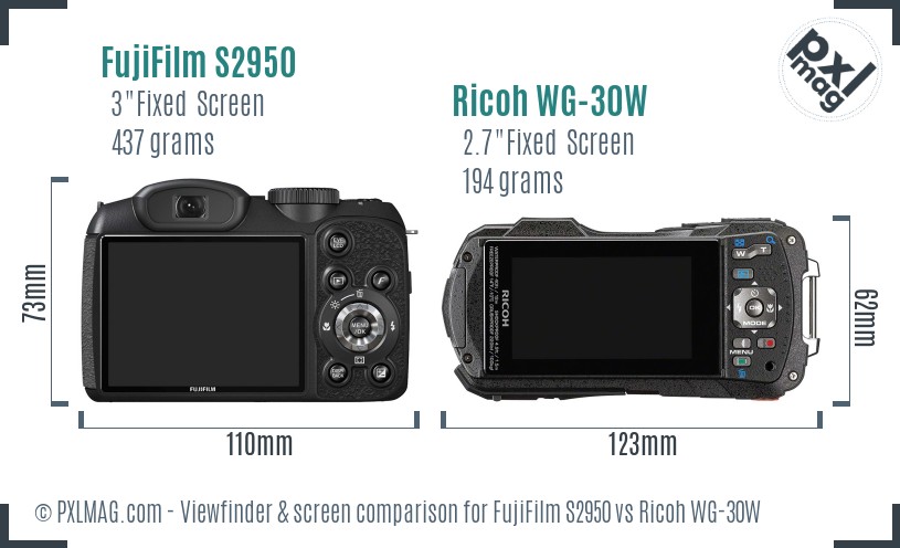 FujiFilm S2950 vs Ricoh WG-30W Screen and Viewfinder comparison
