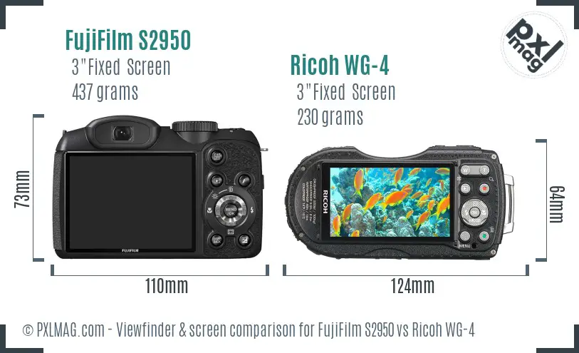 FujiFilm S2950 vs Ricoh WG-4 Screen and Viewfinder comparison