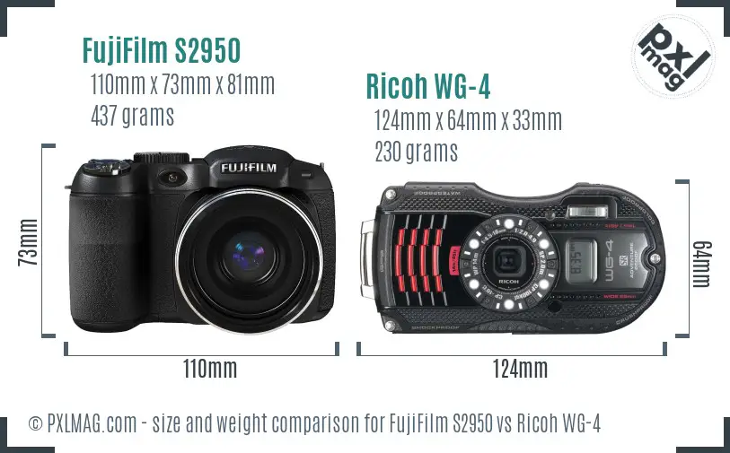 FujiFilm S2950 vs Ricoh WG-4 size comparison