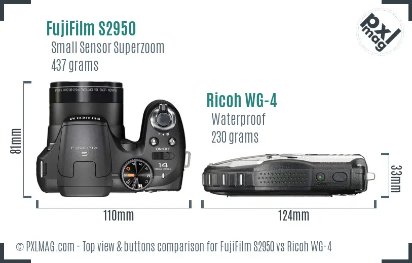 FujiFilm S2950 vs Ricoh WG-4 top view buttons comparison