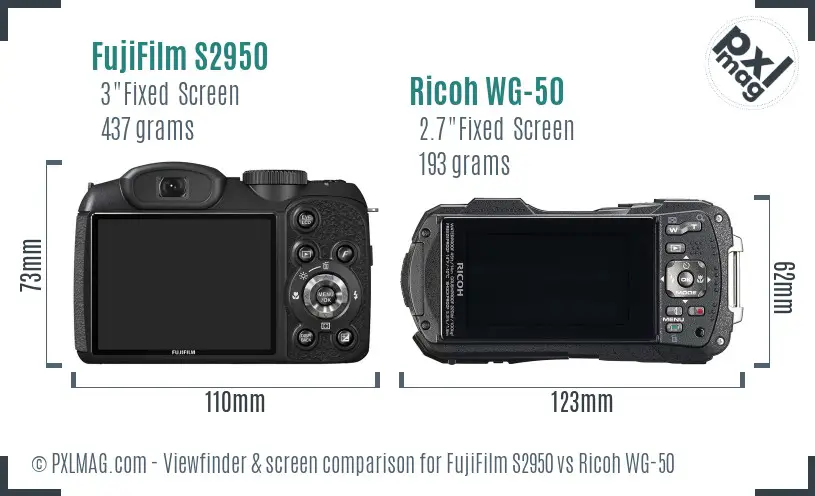 FujiFilm S2950 vs Ricoh WG-50 Screen and Viewfinder comparison