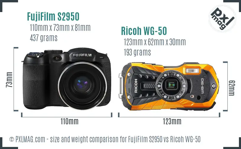 FujiFilm S2950 vs Ricoh WG-50 size comparison FujiFilm S2950 vs Ricoh WG-50 size comparison