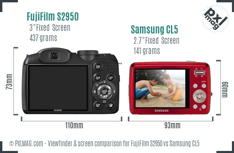 FujiFilm S2950 vs Samsung CL5 Screen and Viewfinder comparison