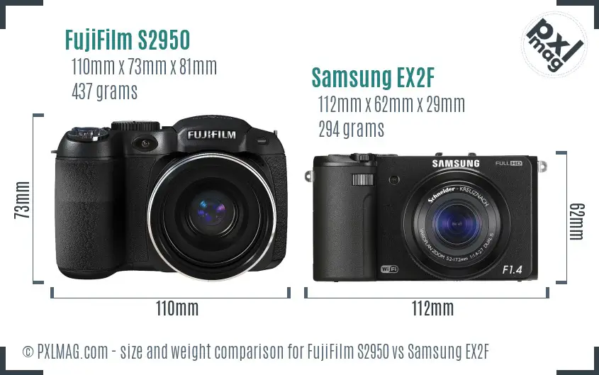 FujiFilm S2950 vs Samsung EX2F size comparison