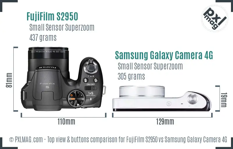 FujiFilm S2950 vs Samsung Galaxy Camera 4G top view buttons comparison