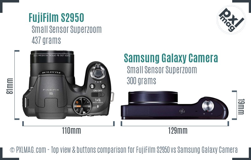 FujiFilm S2950 vs Samsung Galaxy Camera top view buttons comparison