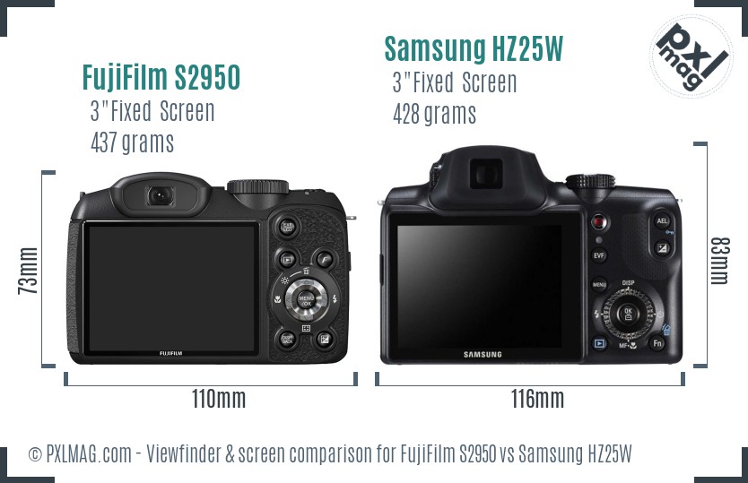 FujiFilm S2950 vs Samsung HZ25W Screen and Viewfinder comparison