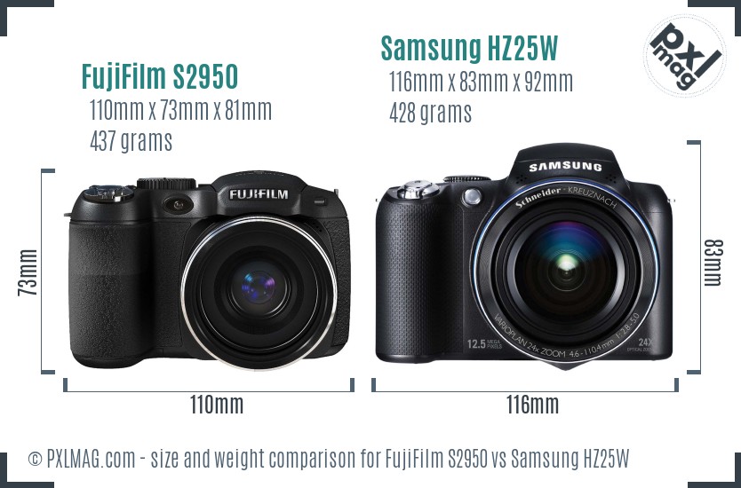 FujiFilm S2950 vs Samsung HZ25W size comparison FujiFilm S2950 vs Samsung HZ25W size comparison