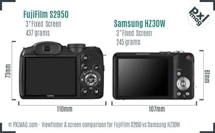 FujiFilm S2950 vs Samsung HZ30W Screen and Viewfinder comparison