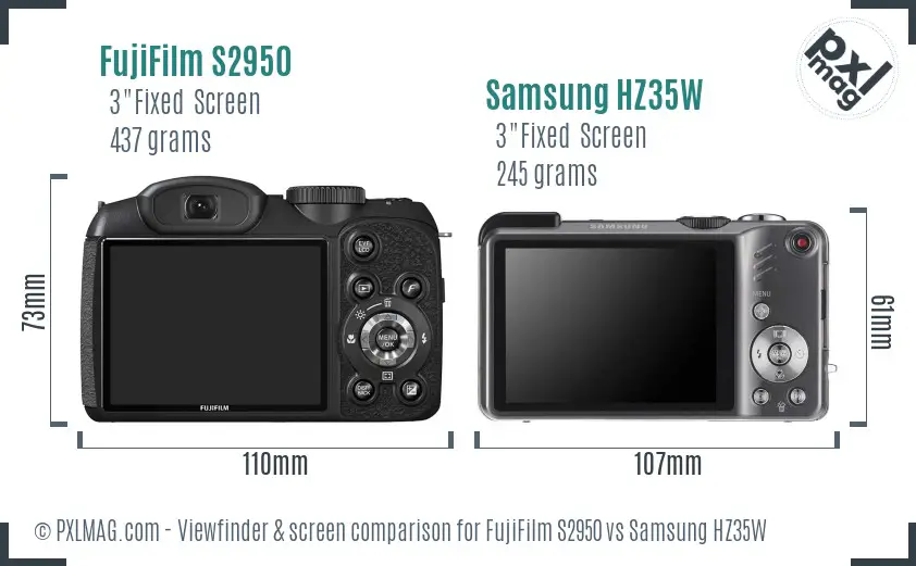 FujiFilm S2950 vs Samsung HZ35W Screen and Viewfinder comparison FujiFilm S2950 vs Samsung HZ35W Screen and Viewfinder comparison