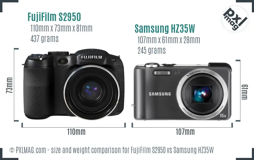 FujiFilm S2950 vs Samsung HZ35W size comparison FujiFilm S2950 vs Samsung HZ35W size comparison