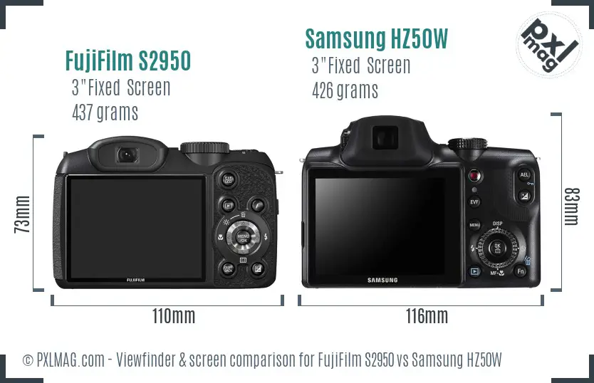 FujiFilm S2950 vs Samsung HZ50W Screen and Viewfinder comparison