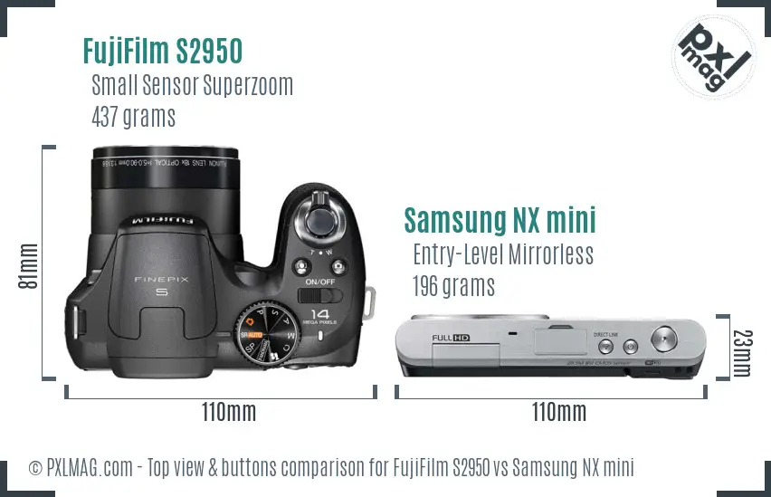 FujiFilm S2950 vs Samsung NX mini top view buttons comparison FujiFilm S2950 vs Samsung NX mini top view buttons comparison