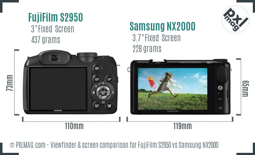 FujiFilm S2950 vs Samsung NX2000 Screen and Viewfinder comparison
