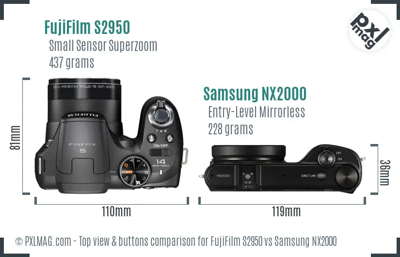 FujiFilm S2950 vs Samsung NX2000 top view buttons comparison