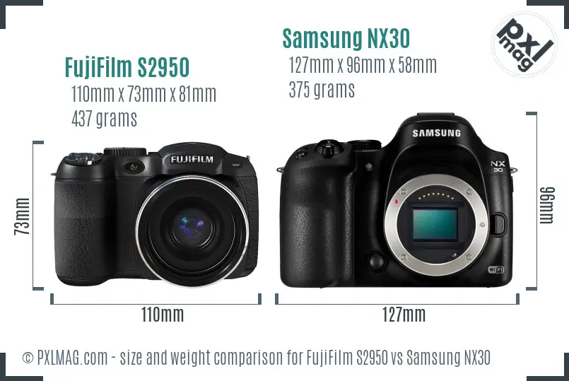 FujiFilm S2950 vs Samsung NX30 size comparison