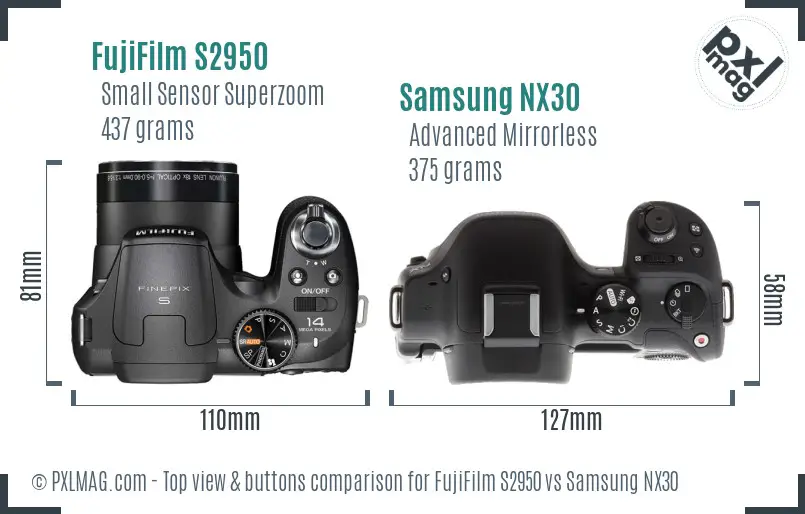 FujiFilm S2950 vs Samsung NX30 top view buttons comparison