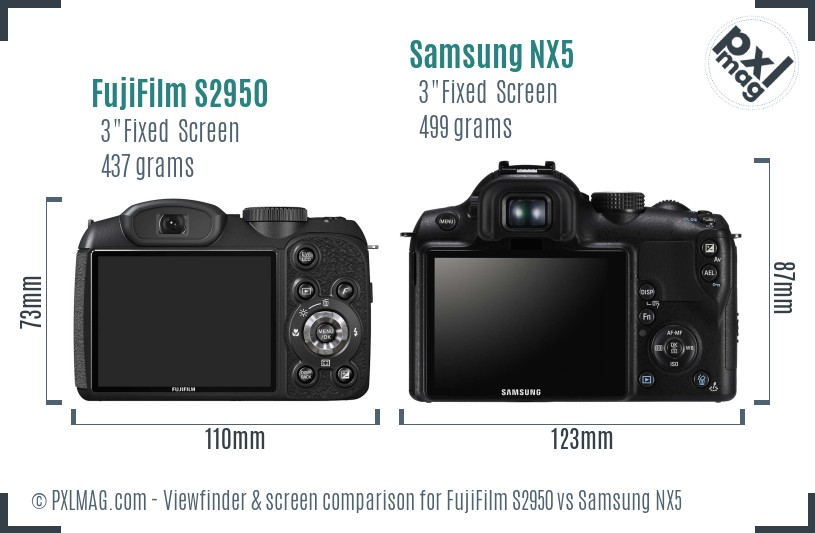 FujiFilm S2950 vs Samsung NX5 Screen and Viewfinder comparison