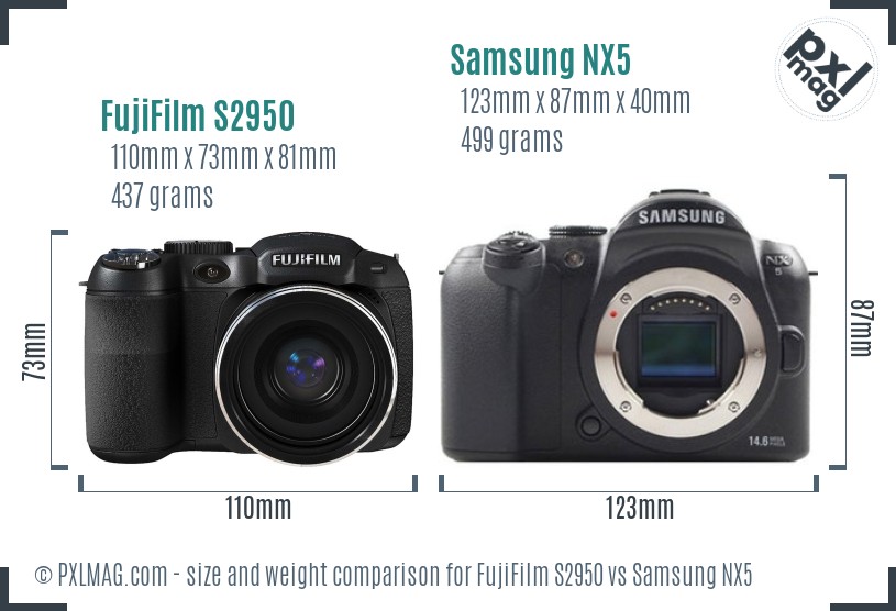 FujiFilm S2950 vs Samsung NX5 size comparison