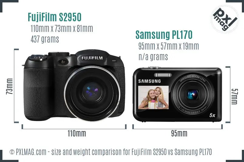 FujiFilm S2950 vs Samsung PL170 size comparison