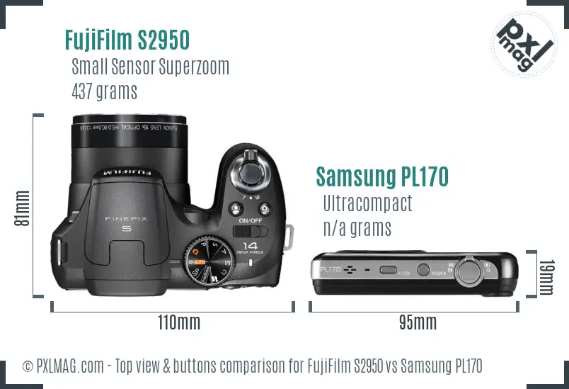 FujiFilm S2950 vs Samsung PL170 top view buttons comparison