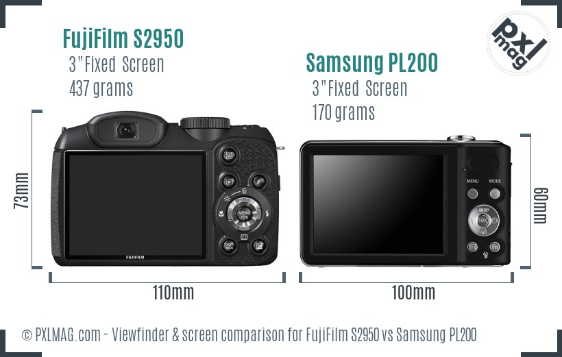 FujiFilm S2950 vs Samsung PL200 Screen and Viewfinder comparison