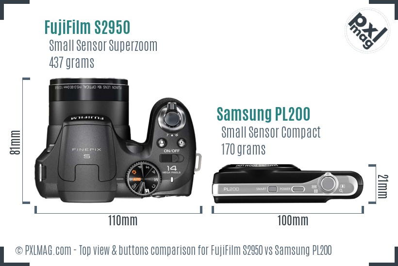 FujiFilm S2950 vs Samsung PL200 top view buttons comparison