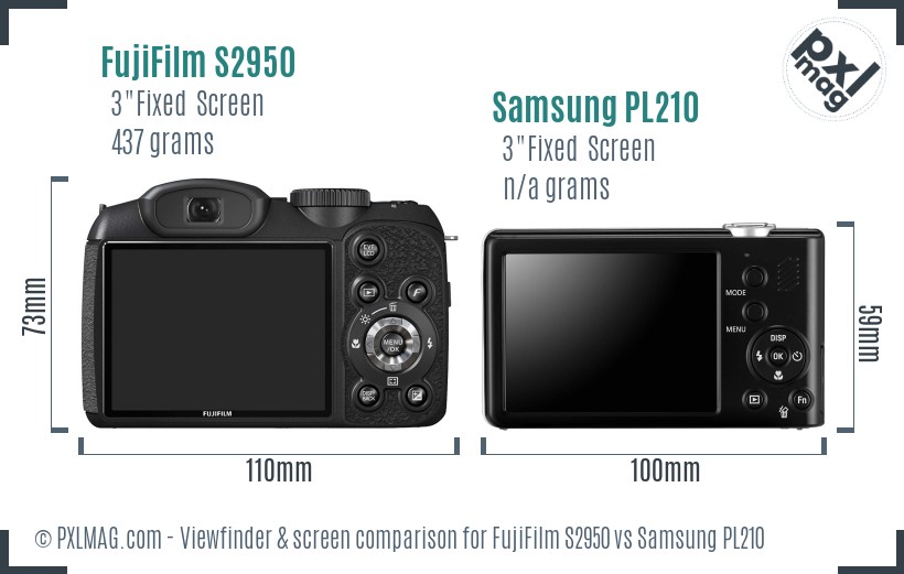 FujiFilm S2950 vs Samsung PL210 Screen and Viewfinder comparison